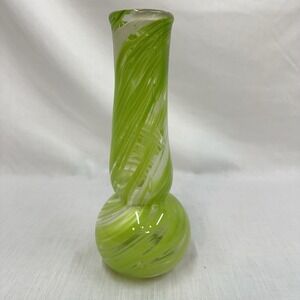 Hand blown glass Heritage Vase Green White Clear MCM